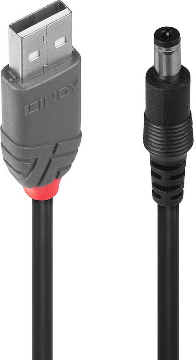 LINDY USB-stroomkabel USB 2.0 USB-A stekker, DC-stekker 5,5 mm 1.50 m Zwart