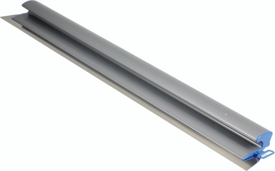 Lang, grijs spackmes met een blauwe ergonomische handgreep.