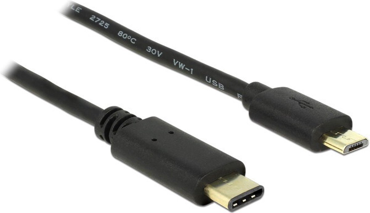 Delock 83334 USB-kabel USB 2.0 USB-micro-B stekker, USB-C stekker 2.00 m Zwart