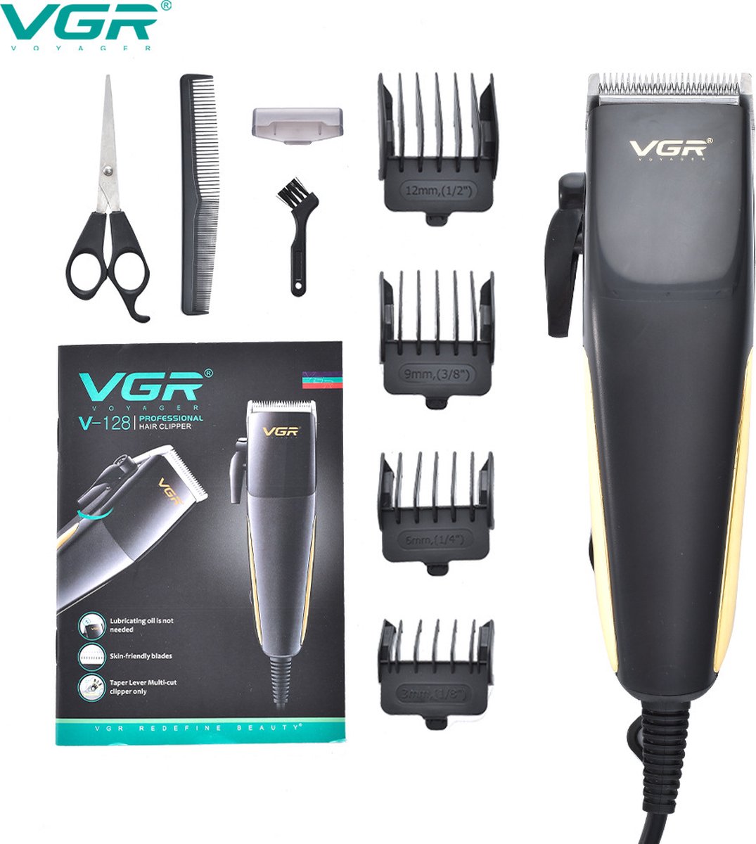 VGR V-128 Professionele Salon-serie Tondeuse/Haartrimmer voor mannen, 180 min. werktijd met 4 lengte-instellingen (Zwart)