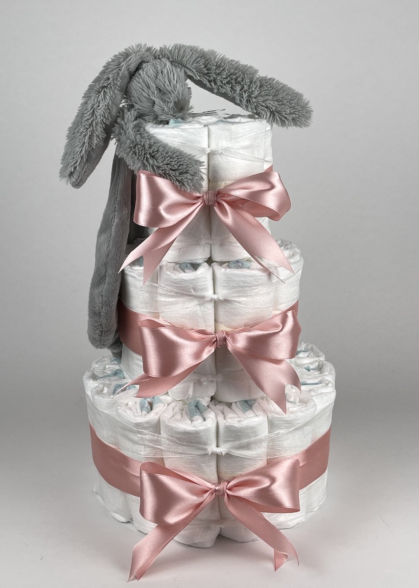 Goedkoopste Chouette-Chouette | Luiertaart Meisje | Kraamcadeau | Geboorte Meisje | Babyshower | Tuttle Konijn Richie Grey - donker Poeder Roze