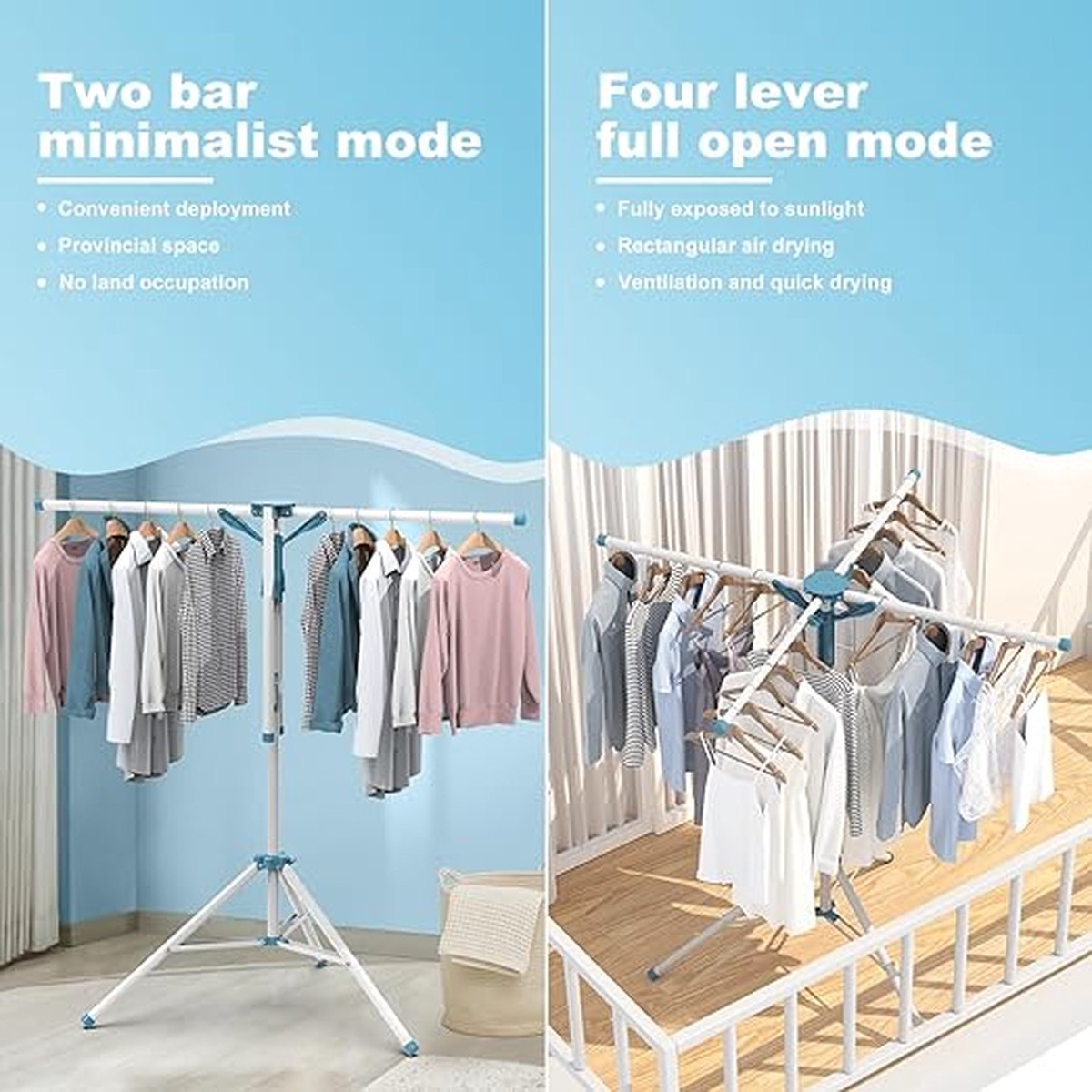 Étendoir à Vêtements pour l'intérieur et l'extérieur, étendoir à linge  pliable avec 4