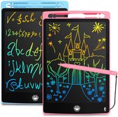 Lcd-schrijfbord - 2x stuks - 20 cm - kleurrijk beeldscherm, schrijfbord voor kinderen, doodle pad met afsluitbare wisknop, educatief speelgoed voor peuters, jongens en meisjes, blauw + roze