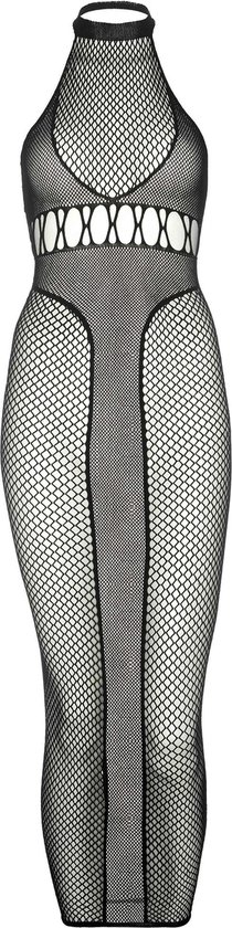 Leg Avenue Maxi Dress Halter Dual Net Backless Noir