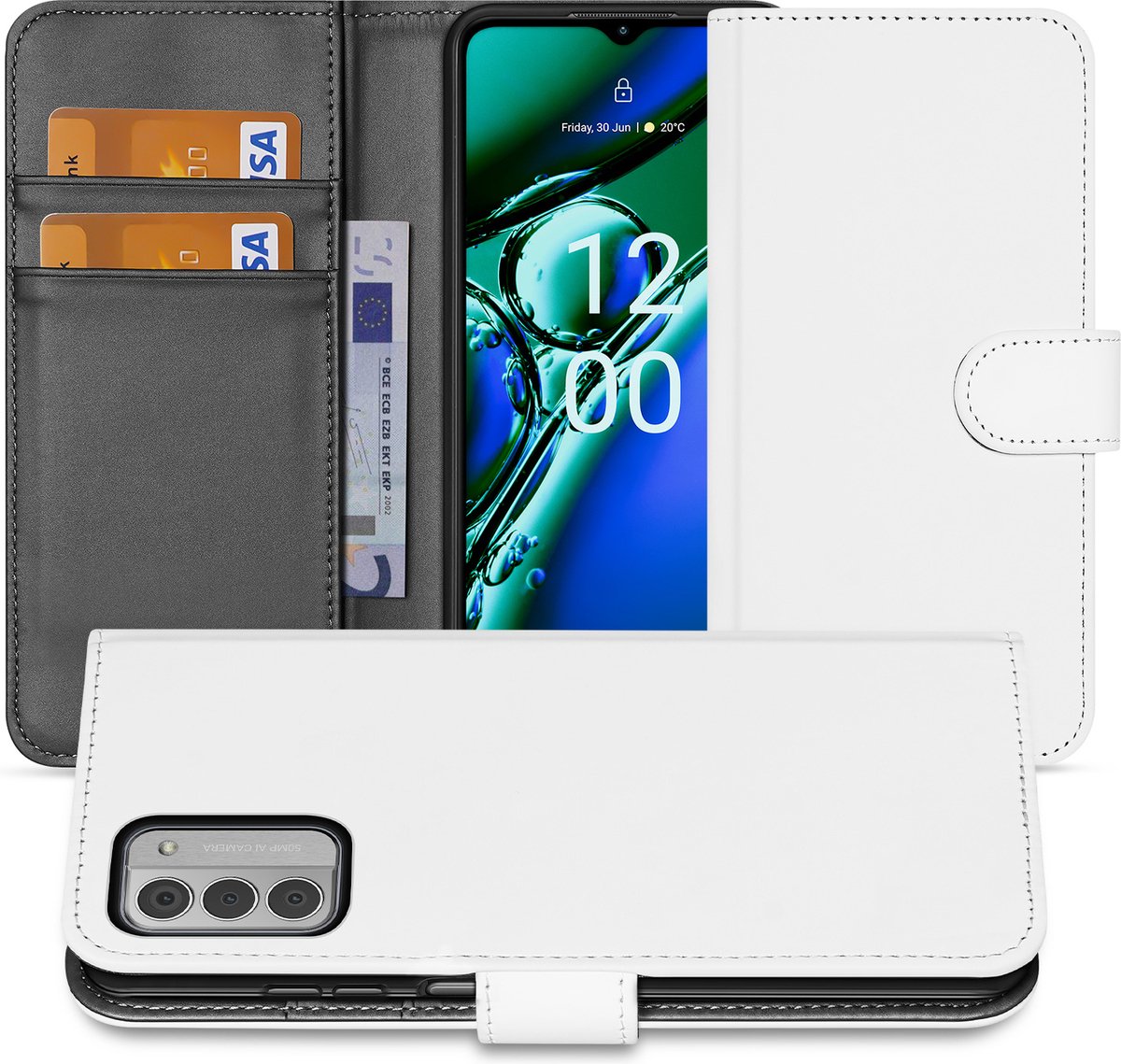 Book Case Telefoonhoesje voor de Nokia G42 Wit met Pasjeshouder
