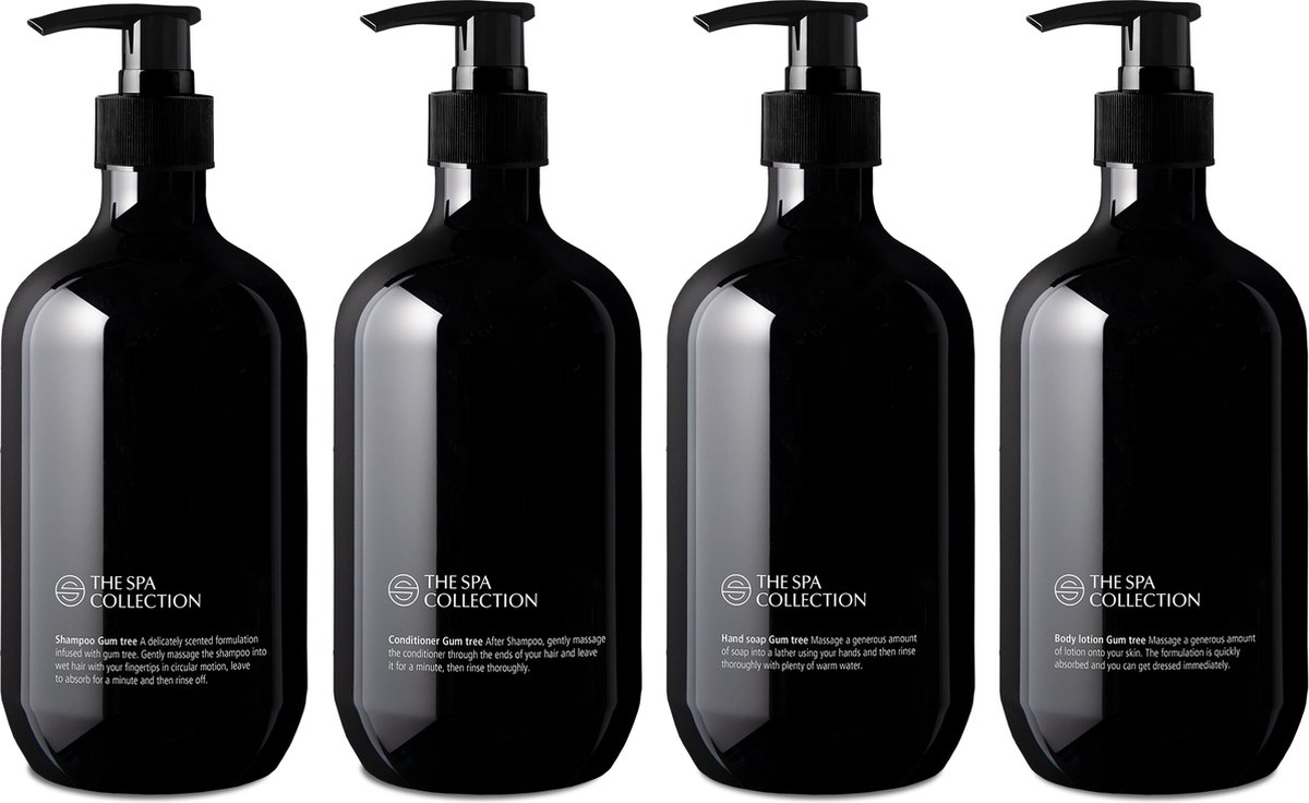 Goedkoopste The Spa Collection Gum Tree - Shampoo Conditioner Handzeep Body Lotion - 475 ml stijlvolle zwarte pompfles - Set van 4 stuks