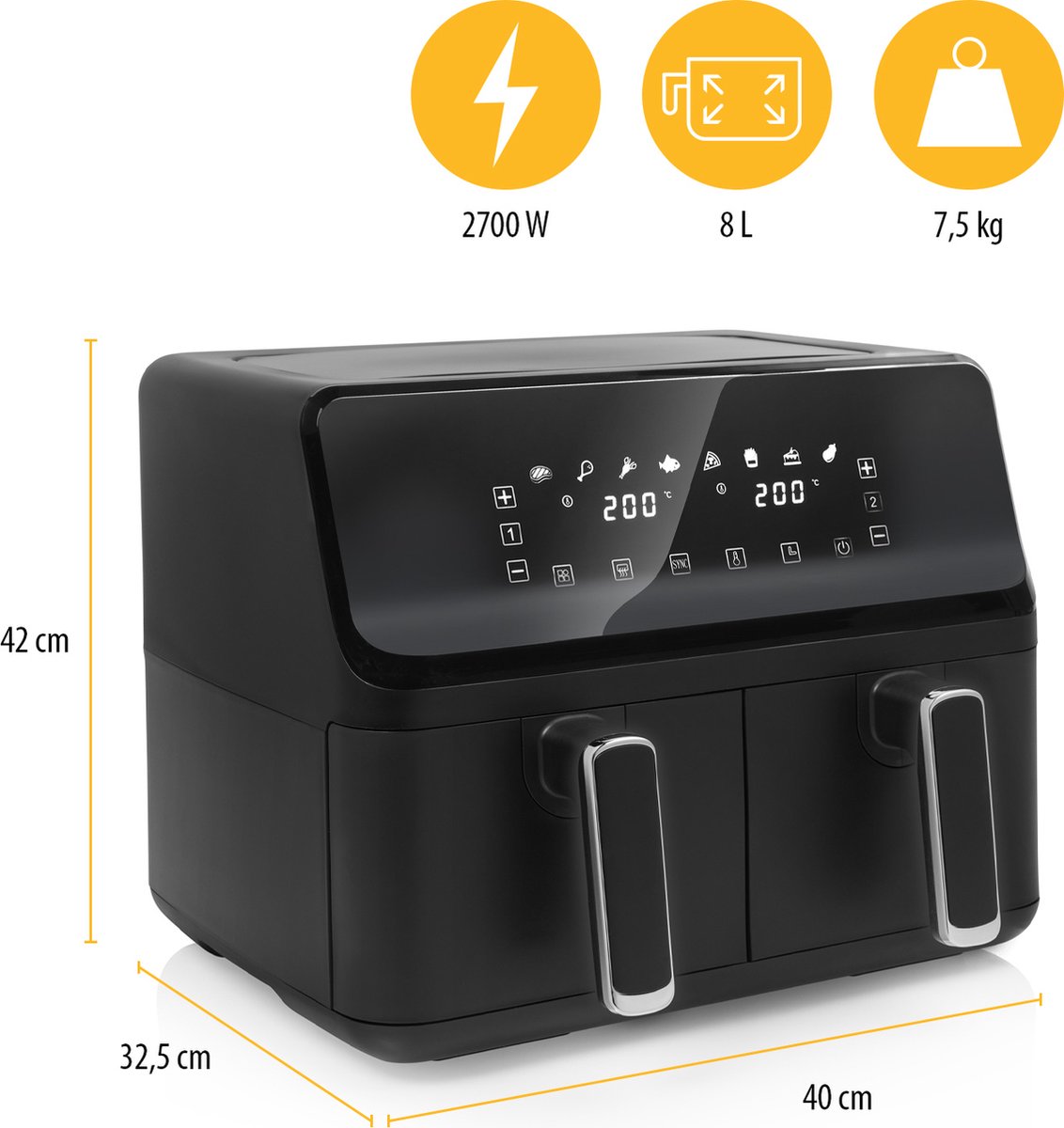Tristar FR-9026 - Dubbele Airfryer XXL - 2x4L - 2 onafhankelijke kookzones - 8 Bakprogramma's - PFAS-vrij — afbeelding 4