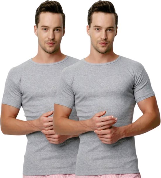 2 Pack Top kwaliteit T-Shirt - 100% Katoen - Grijs - Maat S