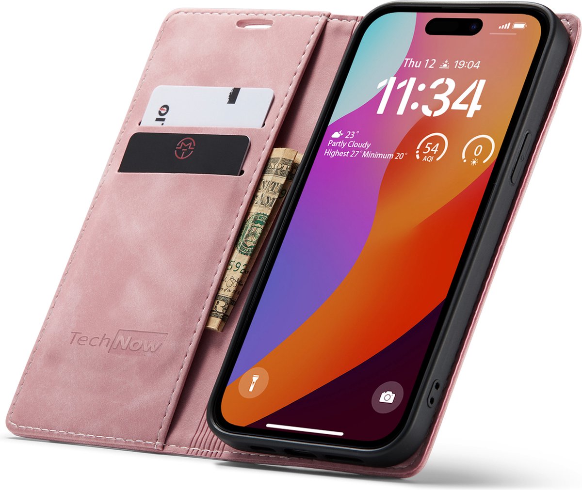 Hoesje geschikt voor iPhone 15 Pro - Book Case Leer Slimline Roze