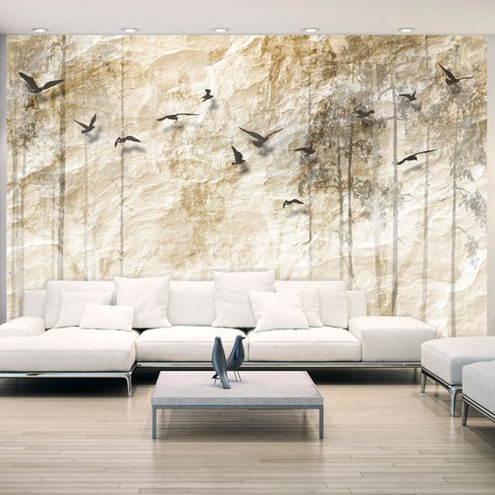 Fotobehangkoning - Behang - Vliesbehang - Fotobehang Papieren Bos - Natuur - Vogels - Paper World - 400 x 280 cm