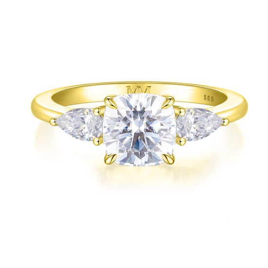 Trielle - Bague de fiançailles moissanite coussin en or jaune 18 carats avec pierres latérales taille poire - 2,4 carats