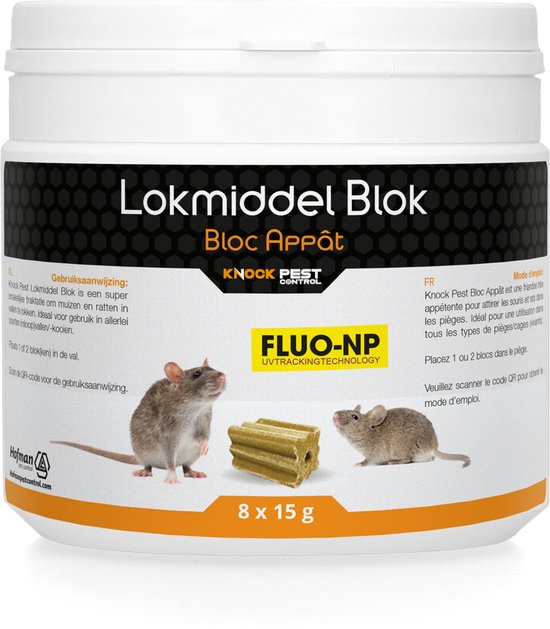 Foto: Knock pest control lokmiddel blok voor muizen ratten fluo np 8 x 15 gram ideaal voor gebruik in inloop vallen kooien bevat fluorescerend ingredi nt traktatie