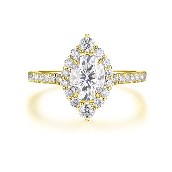 Haloise - Bague de fiançailles ovale en moissanite halo en or jaune 18 carats | Wedfit - 0,9 carat