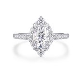 Haloise - Platinum Halo Ovale Moissanite Verlovingsring | Wedfit - 0.9 karaat