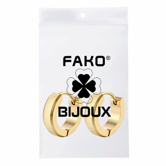 Fako Bijoux® - Oorbellen - Oorringen - RVS - Staal - Geborsteld - Brushed - 13mm - Goudkleurig - Fako Bijoux®