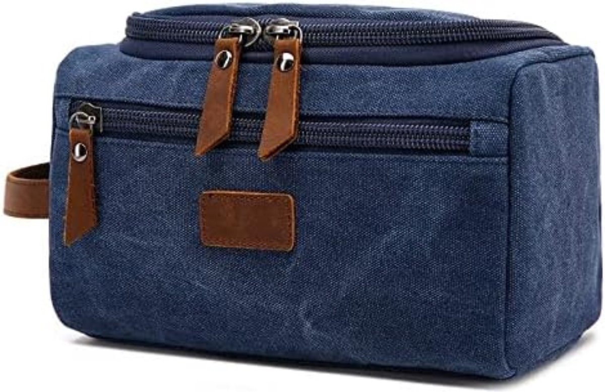 Pazzo Goods Ophangbare Toilettas Heren – Waterdichte Reistoilettas met Haak – Toilettas met Vakken – Blauw