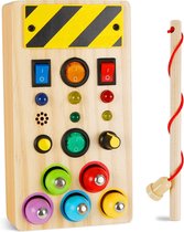 Montessori Busy Board 1 2 3 4 jaar, Comius Sharp Busy Board sensorisch speelgoed met licht led-toetsen voor peuters, houten sensorisch speelgoed, educatief speelgoed voor jongens en meisjes