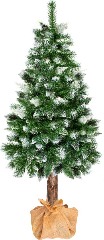 SPRINGOS Konstgjord Julgran Med Naturlig Stam, 220 Cm, Detaljtrogen, Inkl. Julgransfot Och Jutetyg
