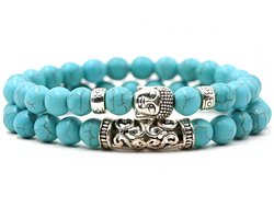 Kralen Armband met Buddha Beeld - Turquoise - Natuursteen - Boeddha Sieraden - Armbanden Heren Dames - Kralenarmband - Vaderdag Cadeau Geschenk - Mannen Cadeautjes Accesoires
