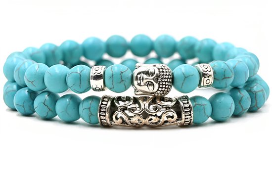 Kralen Armband met Buddha Beeld - Turquoise - Natuursteen - Boeddha Sieraden - Armbanden Heren Dames - Kralenarmband - Cadeau voor Man - Mannen Cadeautjes