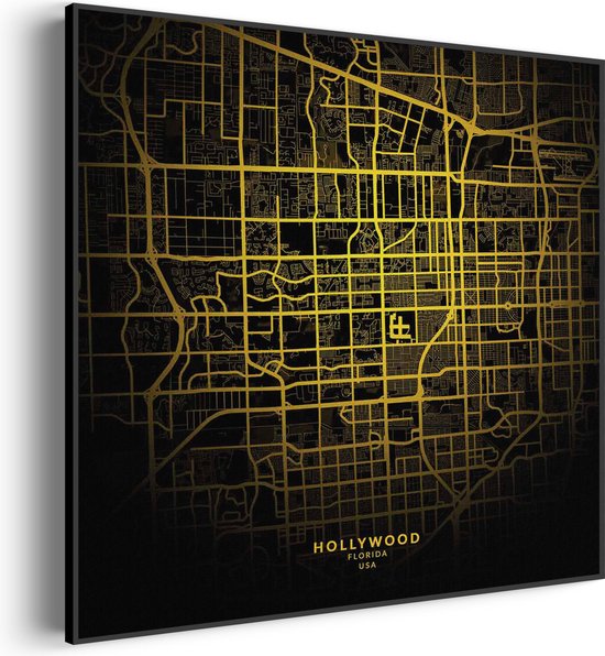 Akoestisch Schilderij Hollywood Plattegrond Zwart Geel Vierkant Basic XL (100X100) - Akoestisch paneel - Akoestische Panelen - Akoestische wanddecoratie - Akoestisch wandpaneel