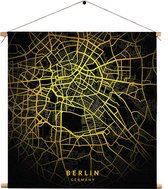 Textielposter Berlin Plattegrond Zwart Geel Vierkant XL (60 X 60 CM) - Wandkleed - Wanddoek - Wanddecoratie