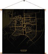 Textielposter Lelystad Plattegrond Zwart Geel Vierkant XL (60 X 60 CM) - Wandkleed - Wanddoek - Wanddecoratie