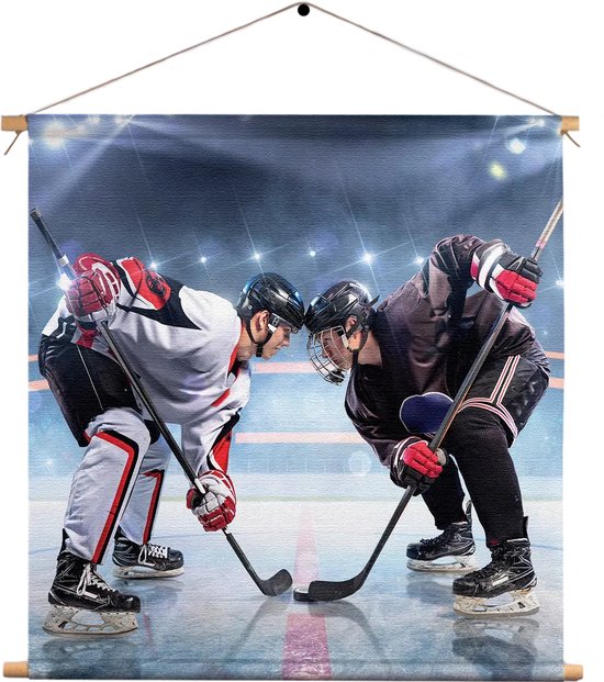 Textielposter Ijshockey Battle Vierkant L (45 X 45 CM) - Wandkleed - Wanddoek - Wanddecoratie