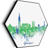 Akoestisch Schilderij Skyline Groningen Watercolor Paint Hexagon Basic XL (140 X 121 CM) - Akoestisch paneel - Akoestische Panelen - Akoestische wanddecoratie - Akoestisch wandpaneel
