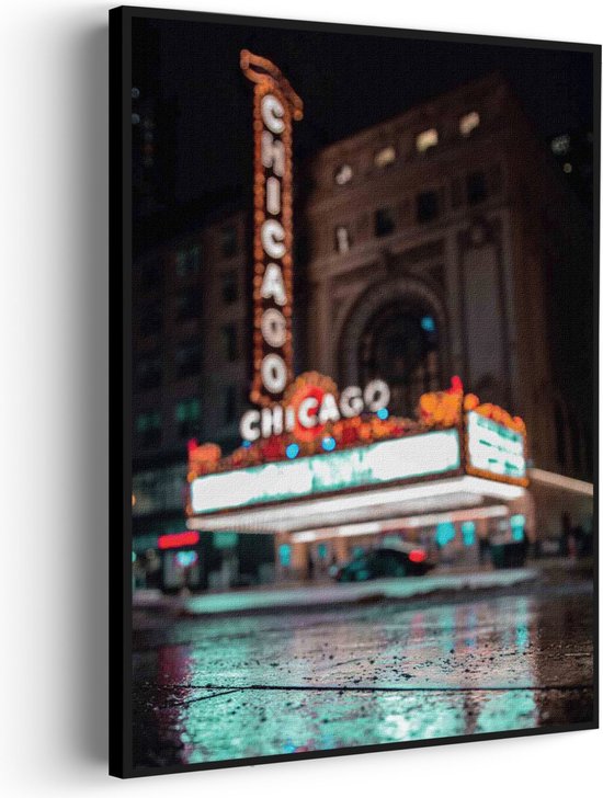 Akoestisch Schilderij Chicago at Night Rechthoek Verticaal Pro L (72 X 100 CM) - Akoestisch paneel - Akoestische Panelen - Akoestische wanddecoratie - Akoestisch wandpaneel