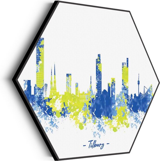 Akoestisch Schilderij Skyline Tilburg Watercolor Paint Hexagon Basic L (100 X 86 CM) - Akoestisch paneel - Akoestische Panelen - Akoestische wanddecoratie - Akoestisch wandpaneel