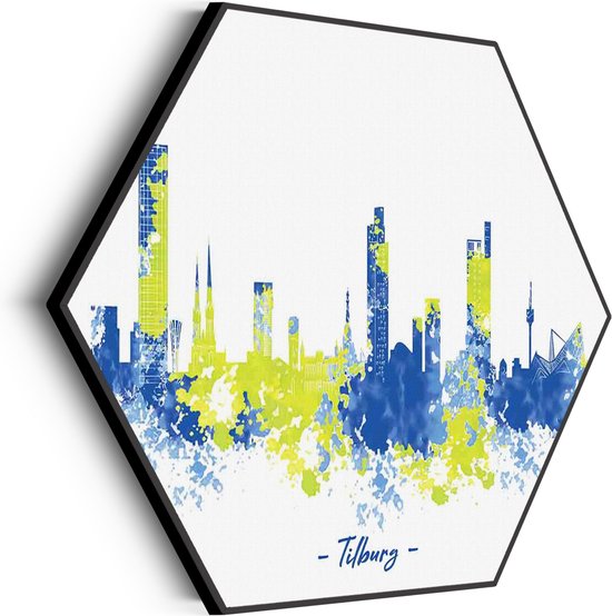 Akoestisch Schilderij Skyline Tilburg Watercolor Paint Hexagon Basic XL (140 X 121 CM) - Akoestisch paneel - Akoestische Panelen - Akoestische wanddecoratie - Akoestisch wandpaneel