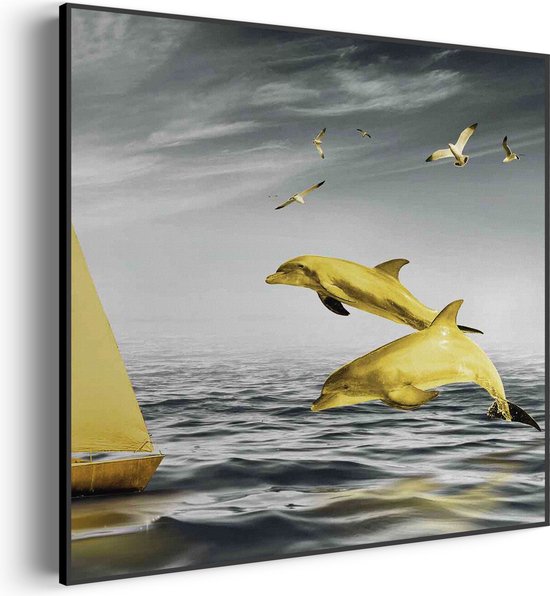 Akoestisch Schilderij Het gele bootje Vierkant Pro M (65 X 65 CM) - Akoestisch paneel - Akoestische Panelen - Akoestische wanddecoratie - Akoestisch wandpaneel
