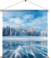 Textielposter Ijzige winter Vierkant XXL (90 X 90 CM) - Wandkleed - Wanddoek - Wanddecoratie