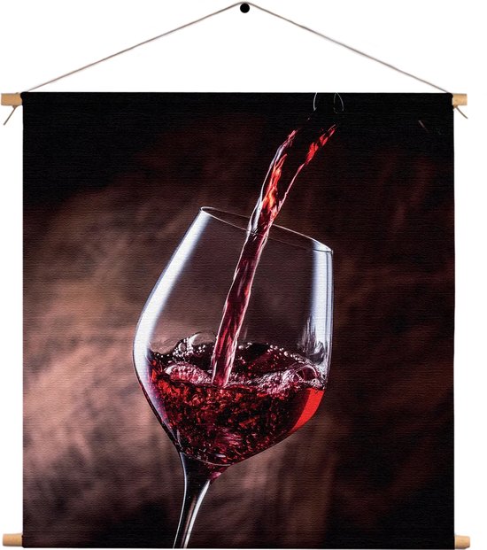 Textielposter Glas Rode wijn 02 Vierkant XL (60 X 60 CM) - Wandkleed - Wanddoek - Wanddecoratie