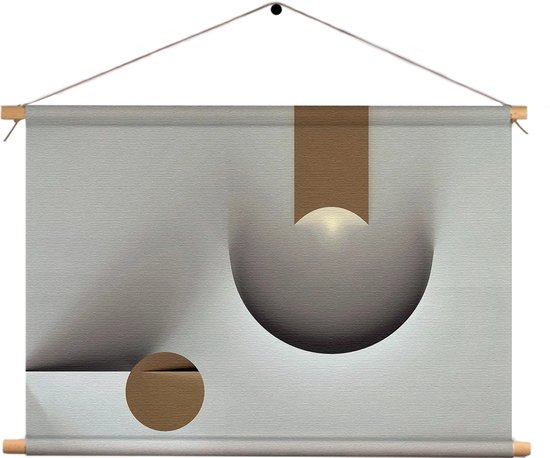 Textielposter Scandinavisch Wit met Goudkleurig Element 03 Rechthoek Horizontaal XXL (85 X 120 CM) - Wandkleed - Wanddoek - Wanddecoratie