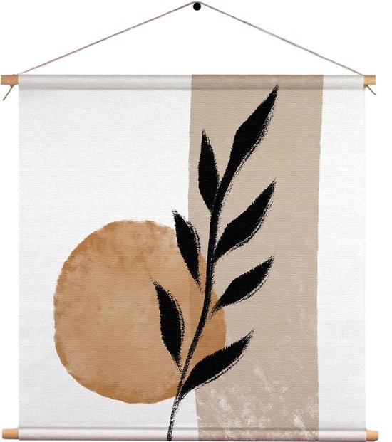 Textielposter Scandinavisch Patroon met Bloem 02 Vierkant M (30 X 30 CM) - Wandkleed - Wanddoek - Wanddecoratie