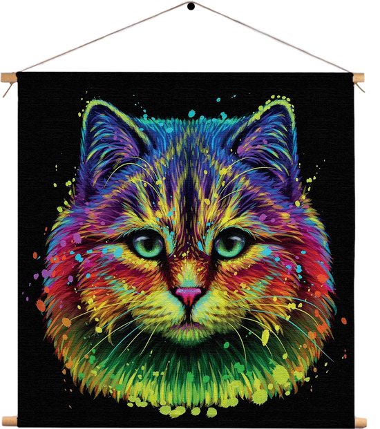 Textielposter Colored Cat Vierkant M (30 X 30 CM) - Wandkleed - Wanddoek - Wanddecoratie