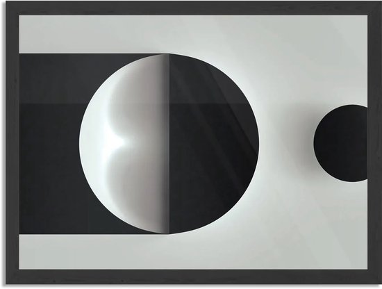 Poster Scandinavisch Wit met Zwart Element 01 Rechthoek Horizontaal Met Lijst XL (70 X 50 CM) - Zwarte Lijst - Wanddecoratie - Posters