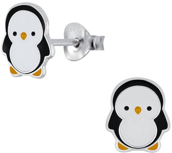 Joy|S - Zilveren pinguïn oorbellen - 8 x 9 mm