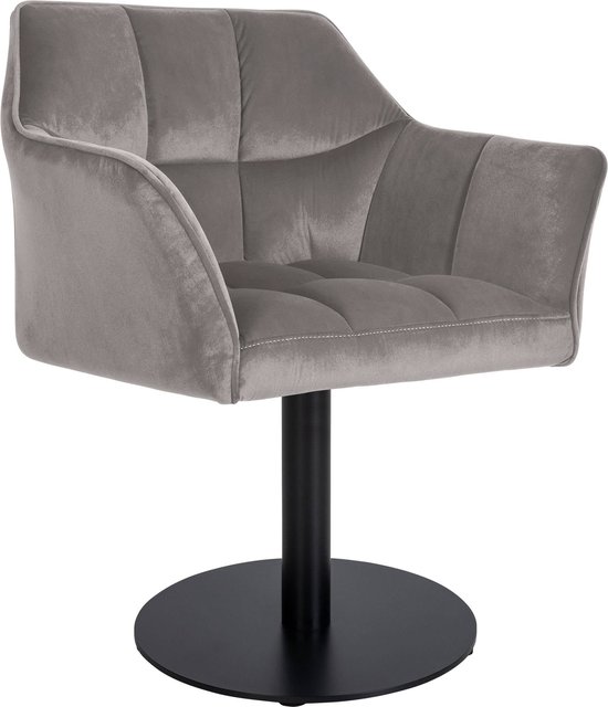 CLP Damaso Loungestoel - Binnen - Met armleuning - Eetkamerstoel Metaal frame - grijs Fluweel