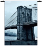 Mezo Wandkleed Brooklyn Bridge New York Zwart Wit Rechthoek Verticaal S (85 X 60 CM) - Wandkleden - Met roedes