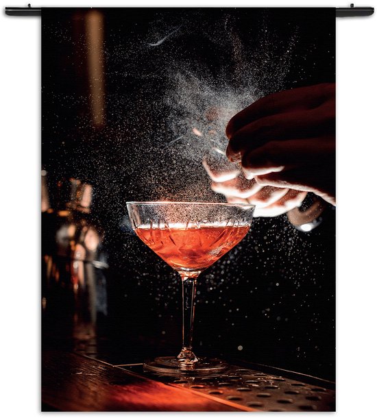 Velours Wandkleed Cocktail Bar 01 Rechthoek Verticaal M (125 X 90 CM) - Wandkleden - Met roedes