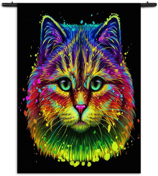 Velours Wandkleed Colored Cat Rechthoek Verticaal XXL (250 X 180 CM) - Wandkleden - Met roedes