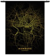 Velours Wandkleed Hamburg Plattegrond Zwart Geel Rechthoek Verticaal XL (210 X 150 CM) - Wandkleden - Met roedes