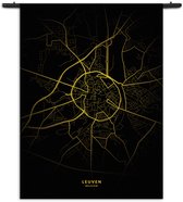 Velours Wandkleed Leuven Plattegrond Zwart Geel Rechthoek Verticaal S (85 X 60 CM) - Wandkleden - Met roedes