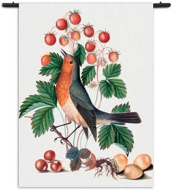 Mezo Wandkleed Prent Natuur Vogel en Bloemen 11 Rechthoek Verticaal M (125 X 90 CM) - Wandkleden - Met roedes