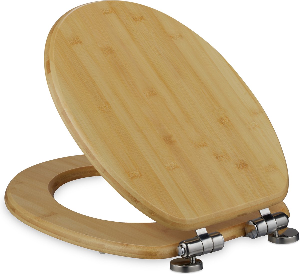 houten wc-bril - bamboe - 37,5 x 43,5 cm - met softclose - met quick release - ovaal - natuur