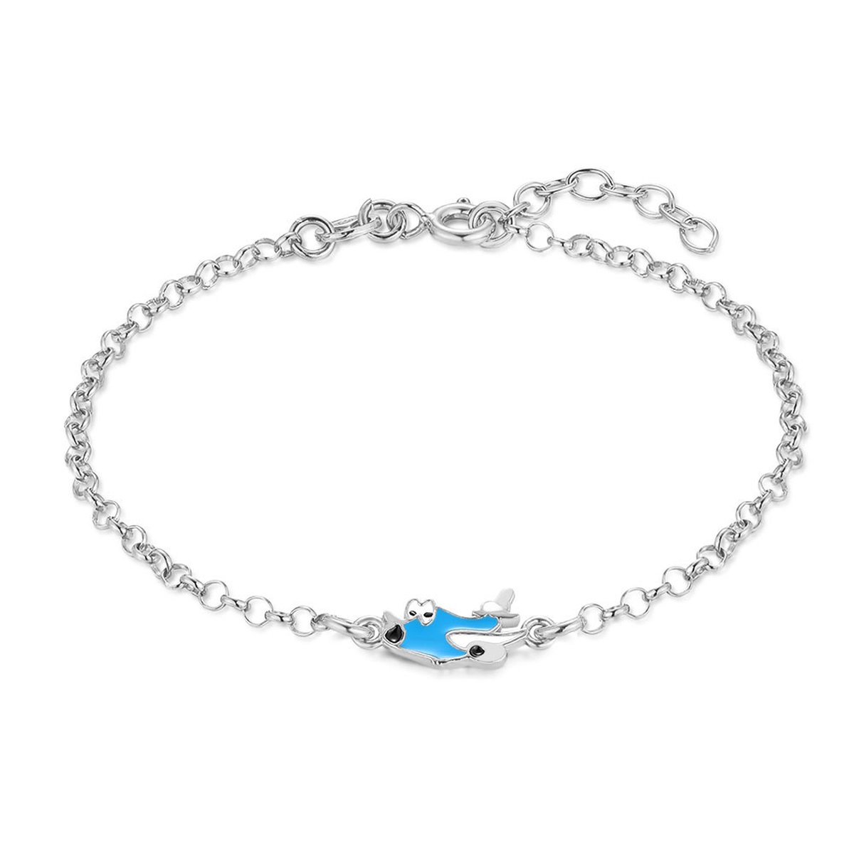 Twice As Nice Armband in zilver, blauw vliegtuigje 12cm+2cm