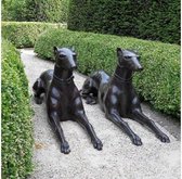 Tuinbeeld - bronzen beeld - Paar liggende honden - 54 cm hoog